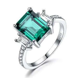 RENSINO Silver Jewelry Ring With Nepali Stone Handmade Green Emerald Engagement 925 Sterling Silver Jewelry CZ Gemstone Rings for Women