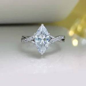 RENSINO Silver Jewelry Rings Wedding Rings Modern Marquise Cut Zirconia Sterling Ring