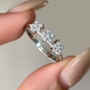 RENSINO Silver Jewelry S925 Sterling Silver Ring 5A Quality Flower Zircon 925 Silver Adjustable Rings for Women