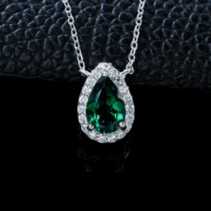 RENSINO Silver Luxury Women’s Necklace Rhodium Plated With Emerald Cut Diamond Link Chain And Bezel Setting Third Party Certified