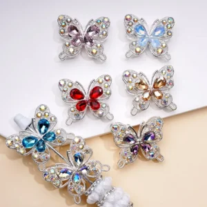 RENSINO Silver Metal Butterfly Beads with Mini Water Drop Rhinestones for DIY Jewelry Making