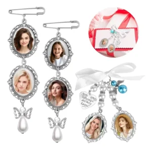 RENSINO Silver Metal DIY Photo Frame Pendant Women’s Oval Brooches for Wedding Party Engagement Anniversary Handmade Crystal Crafts Gift