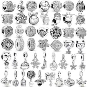 RENSINO Silver Mixed Beads and Charms Slide Charms for Bracelet Making