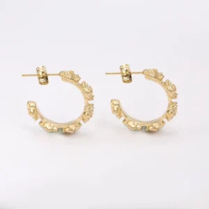 RENSINO Silver Needle 18K Gold Retro Texture Earrings with Rose Carved Design Trendy Stainless Steel Jewelry Romantic Sweet Plated