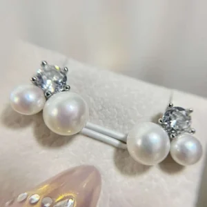 RENSINO Silver Needle Anti Allergy Platinum Plated AAAA Grade Vintage Women’s Stud Earrings 5-8MM Natural Freshwater Pearl