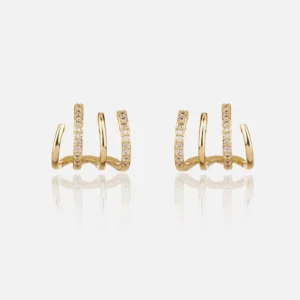 RENSINO Silver Needle Micro Inlaid Zircon Shining Four claw Arc Stud Earrings Copper 18K Real Gold Plated