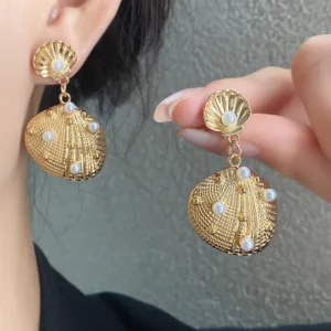 RENSINO Silver Needle Pearl Pendant Drop Earrings Luxury High End Fashion Holiday Style for Women Girls