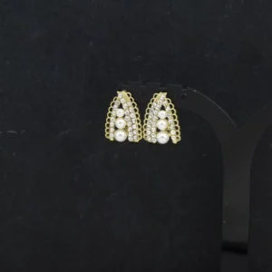 RENSINO Silver Needle Pearl Zircon Lace Stud Earrings 18K Gold Plated Trendy French Light Luxury Style High end Gift