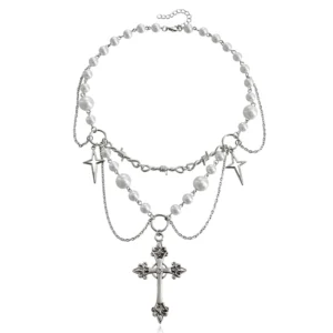 RENSINO Silver Pendant Necklace Girl Jewelry Cross Necklace Chain Fashion Necklace for Women
