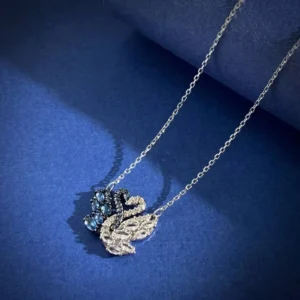 RENSINO Silver Plated Alloy Cubic Zirconia Swan Clavicle Chain Necklace Birthday Gift for Girls Dainty Women Jewelry