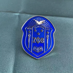 RENSINO Silver Plated Alloy Metal Zeta Phi Beta Sorority Shield Brooch Blue White Enamel Lapel Pin Party & Wedding Jewelry