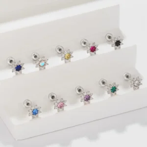 RENSINO Silver Plated CZ Trendy Piercing Body Jewelry Titanium Rustproof Studs Cartilage Nose Labret Helix Screw Back