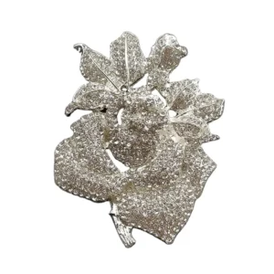 RENSINO Silver Plated Clear Crystal Rose Flower Brooch Women’s Rhinestone Brooch Pin for Gifts Parties Weddings Alloy
