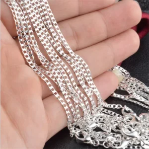 RENSINO Silver Plated Pendant Necklace 2mm 18inch 24inch 30inch Chains DIY Necklace Accessories Men Flat Chain Necklace