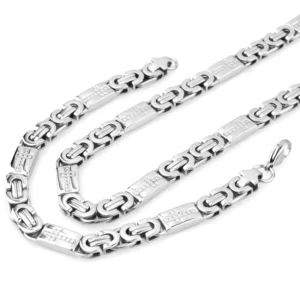 RENSINO Silver Plated Simple Cross Pattern Necklace and Bracelet Jewelry Set for Men