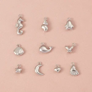 RENSINO Silver Plated Stainless Steel Cute Charm Necklace Pendant Moon Star Heart Dolphin Charm Jewelry Findings