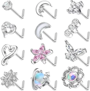 RENSINO Silver Plated Surgical Steel Nose Piercing Ring Stainless Steel Nose Studs for Women Body Piercing Jewelry