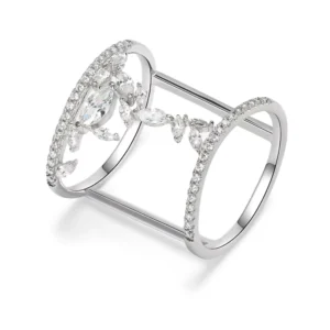 RENSINO Silver Ring Jewelry Hollow Zircon Geometric Long Stack Rings 925 Sterling Punk Rings for Women