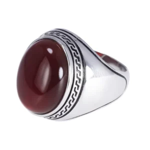 RENSINO Silver S925 Mens Rings Simple Design Turkish Ring for Man With Stones Multi Color Oval Shape Onyx Turkey Jewellery
