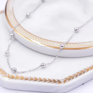 RENSINO Silver Spacer Bead Necklace Silver Plated Dainty Layered Chain for Women Hypoallergenic Everyday Fine Fashion Jewelry
