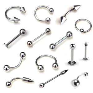 RENSINO Silver Stainless Steel Eyebrow Navel Belly Lip Tongue Nose Piercing Bar Ring Labret Barbell Basic Piercing Jewelry