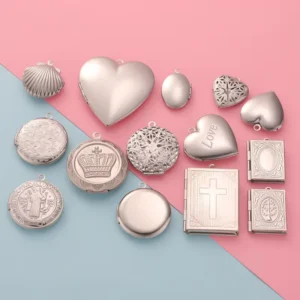 RENSINO Silver Stainless Steel Photo Locket Frame Memory Charm Heart Necklace Pendant for Making