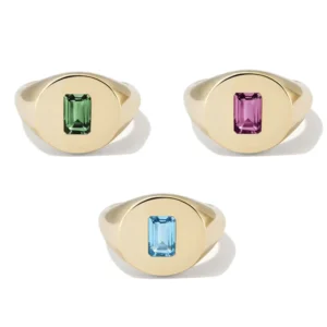RENSINO Silver Statement Jewelry Gold Plated Ring Colored Gemstone Signet Pinky Ring