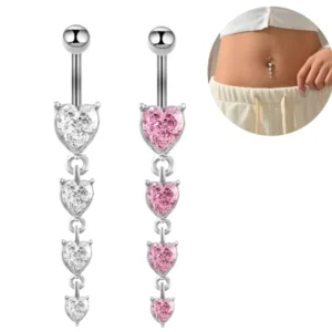 RENSINO Silver Tassel Rhinestone Belly Button Ring for Women Stainless Steel Body Piercing Jewelry Zircon Main