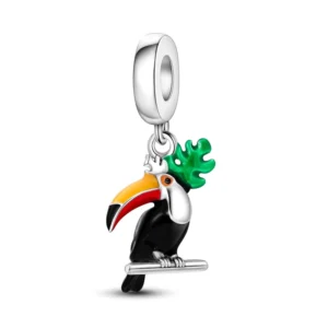 RENSINO Silver Toucan Pendant Charms With Zircon Silver Plated