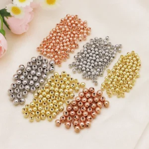 RENSINO Simple 18k Gold Small Solid Smooth Bead Loose Beads Spacer Brass Fashion Findings & Components for Jewelry Making