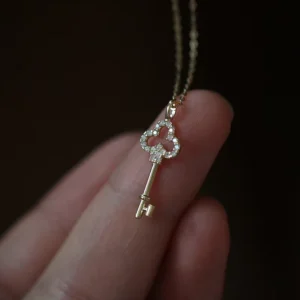RENSINO Simple 925 Sterling Silver Gold Plated Key Pendant Dainty Necklace