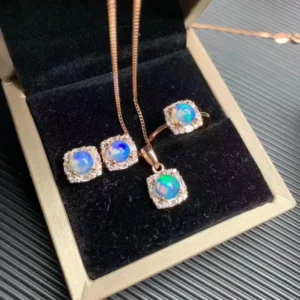 RENSINO Simple 925 Sterling Silver Natural Opal Pendant Necklace Fashionable Indian Jewelry Sets for Women Gold Plated for Parties