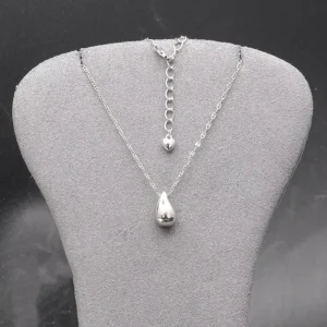 RENSINO Simple 925 Sterling Silver Small Water Drop Teardrop Necklace For Women
