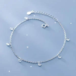 RENSINO Simple 925 Sterling Silver Zircon Beads Anklets for Women Summer Foot Jewelry