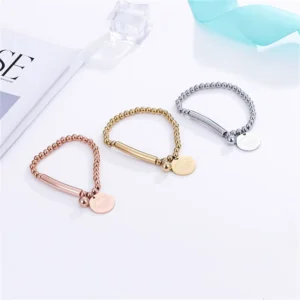 RENSINO Simple Bead Stainless Steel Bracelet Fashion Alphabet Round Brand Bracelet Temperament Bespoke Jewelry With Gift