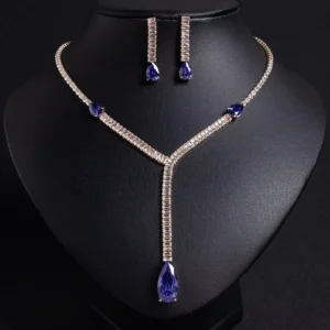 RENSINO Simple Bride Crystal Necklace Earrings Ring Set Rhinestone Silver Plated Trendy Wedding Engagement Anniversary Jewelry for Women