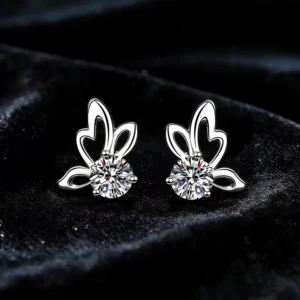 RENSINO Simple Butterfly Moissanite Diamond S925 Sterling Silver Stud Earrings for Women Wedding Gift
