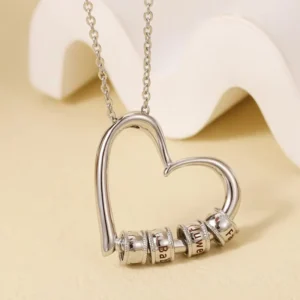 RENSINO Simple Classic Heart Shaped Stainless Steel Link Pendant Personalized Beaded Necklace Mother’s Day Europe America Love Engraved