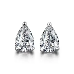 RENSINO Simple Classic Pear Shaped Moissanite Stud Earrings S925 Silver Plated 18K Gold Claw Setting Women’s Wedding