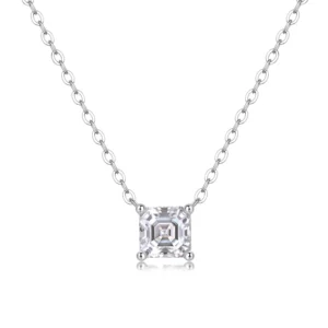 RENSINO Simple Cross Moissanite Rhodium Plated Pendant on S925 Sterling Silver Chain Necklace Fine Jewelry Charm