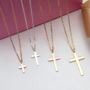 RENSINO Simple Cross Pendant Necklace Christmas Gift PVD Plated Stainless Steel Religious Jewelry Amulet Protection Cross Necklace