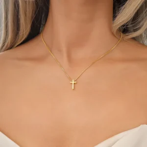 RENSINO Simple Dainty Trendy Jewelry Chain Fashion Pendant Necklaces Charms 18K Gold Plated Tiny Small Cute Cross Necklace For Women
