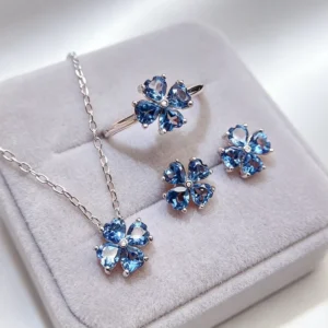 RENSINO Simple Design 925 Sterling Silver 18K Gold Plated Cut Natural London Topaz Fine Fashion Jewelry Set for Women Wedding Gift Party