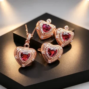 RENSINO Simple Design 925 Sterling Silver 18K Gold Plated Cut Natural Pyrope Fine Fashion Jewelry Set for Women Wedding Gift Party
