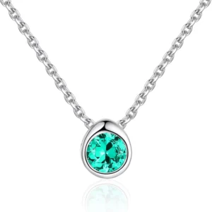 RENSINO Simple Design Drop Shape Green CZ Stone 925 Sterling Silver Necklace Colier Pour Femme