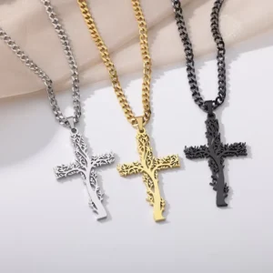 RENSINO Simple Design Religious Jewelry Gold Silver Plated Diamond Cross Chain Necklace