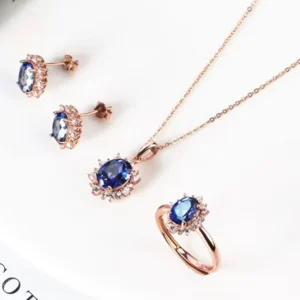 RENSINO Simple Design Vintage Gemstone Jewelry 925 Silver Natural Tanzanite Blue Topaz Earring Pendant Necklace Adjustable Ring Set