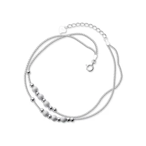 RENSINO Simple Double Deck Boxes Chain Anklets 925 Sterling Silver Trendy Frosted Beads Charm Anklets for Women Fine Jewelry