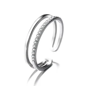 RENSINO Simple Double Layer 925 Sterling Silver Ring Adjustable Fine Jewelry