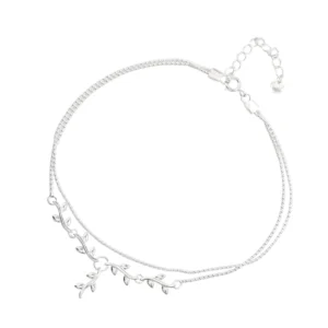 RENSINO Simple Double Layer Beaded Chain Anklets 925 Sterling Silver Fashion Tree Branch Anklets for Women Fine Jewelry